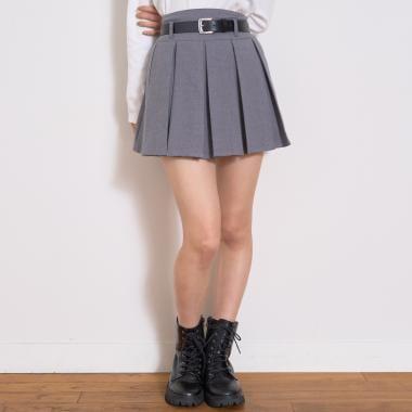 【磨毛】帶腰帶百褶裙