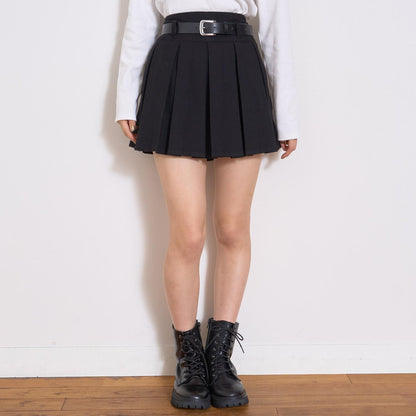 【磨毛】帶腰帶百褶裙