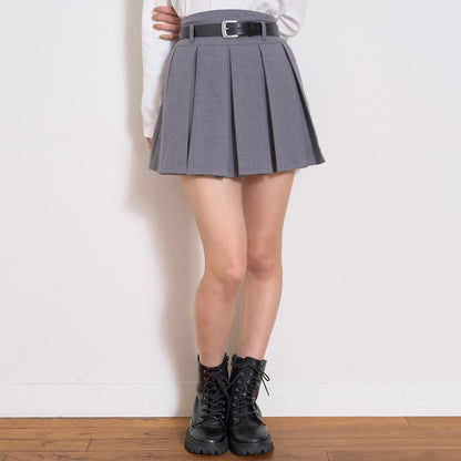 【磨毛】帶腰帶百褶裙