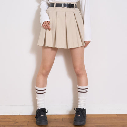 【磨毛】帶腰帶百褶裙