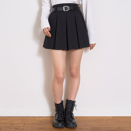 【磨毛】帶腰帶百褶裙