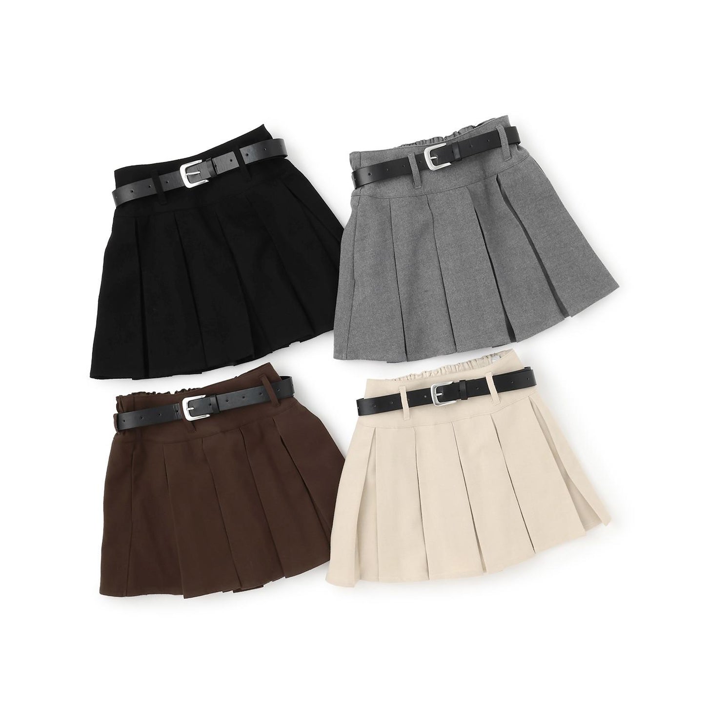 【磨毛】帶腰帶百褶裙