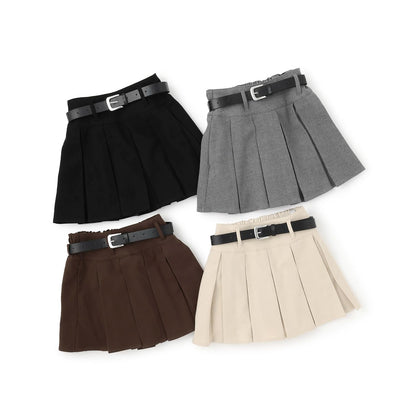 【磨毛】帶腰帶百褶裙