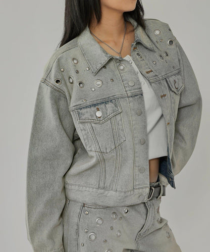金屬孔眼牛仔夾克