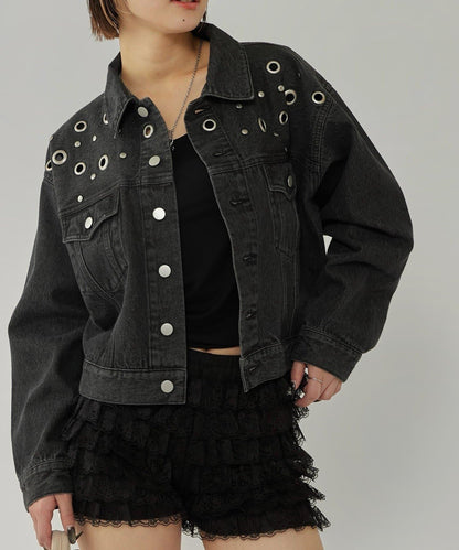 金屬孔眼牛仔夾克