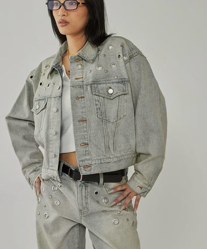 金屬孔眼牛仔夾克