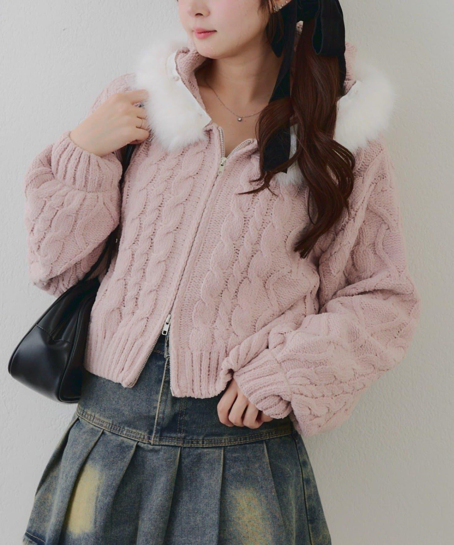 棉花糖觸感麻花絨連帽外套