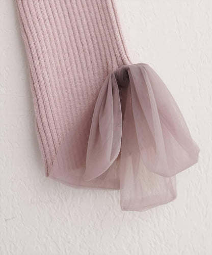 袖口網紗蝴蝶結針織衫