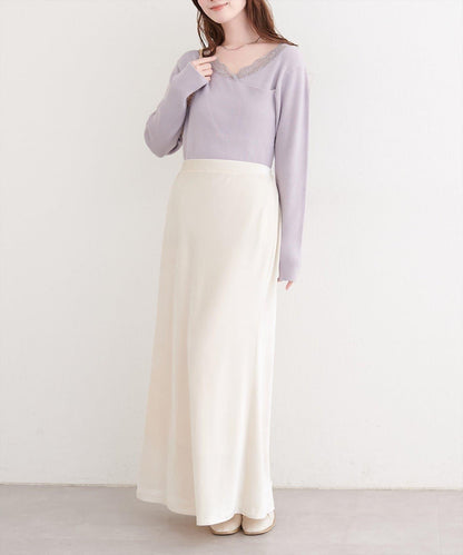 不對稱蕾絲領口羅紋針織套頭衫