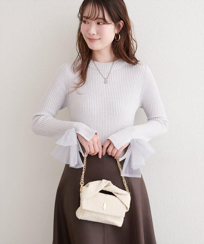 袖口網紗蝴蝶結針織衫