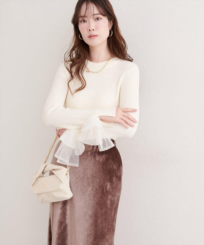 袖口網紗蝴蝶結針織衫