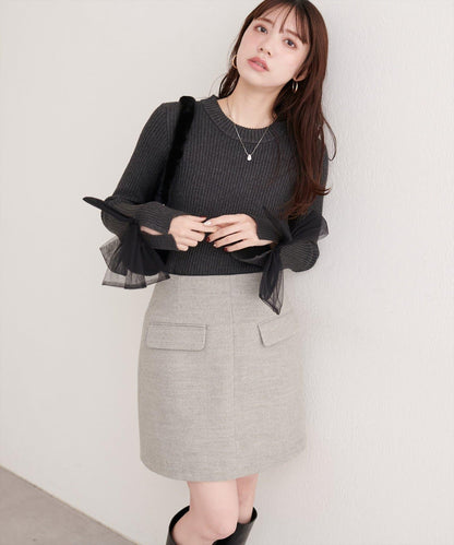 袖口網紗蝴蝶結針織衫