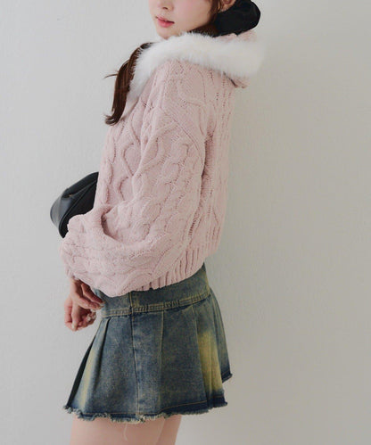 棉花糖觸感麻花絨連帽外套