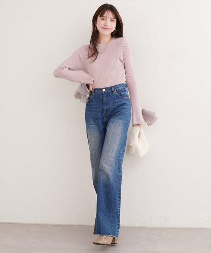 袖口網紗蝴蝶結針織衫