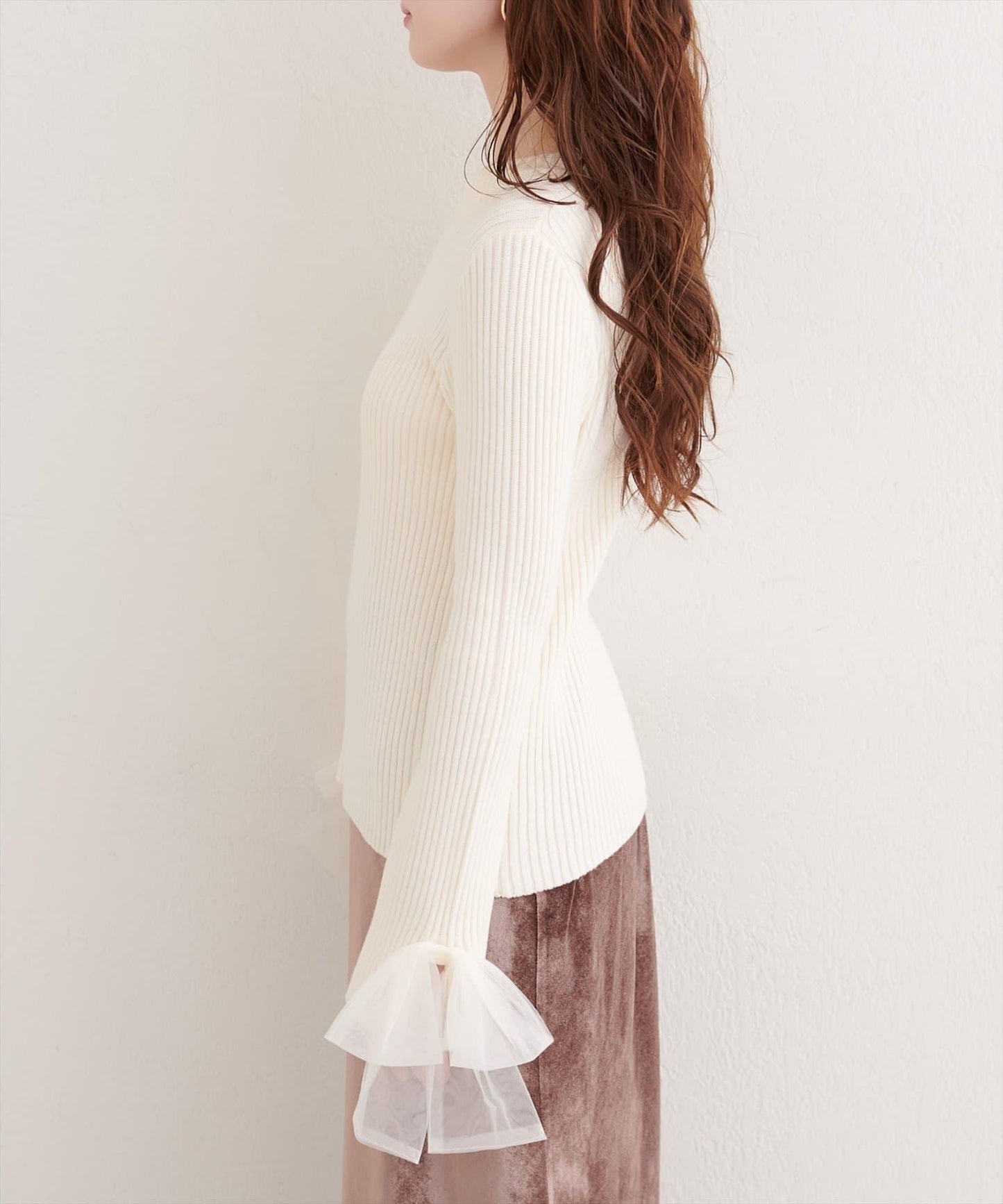 袖口網紗蝴蝶結針織衫