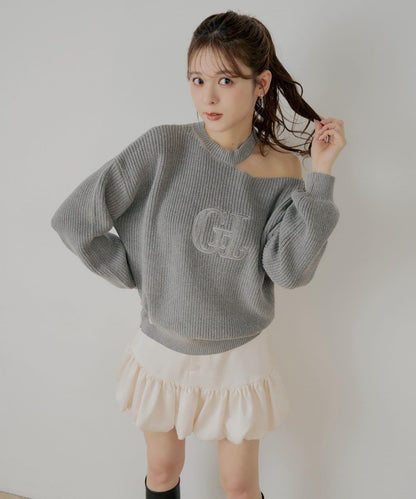 肩部開叉一字肩針織衫