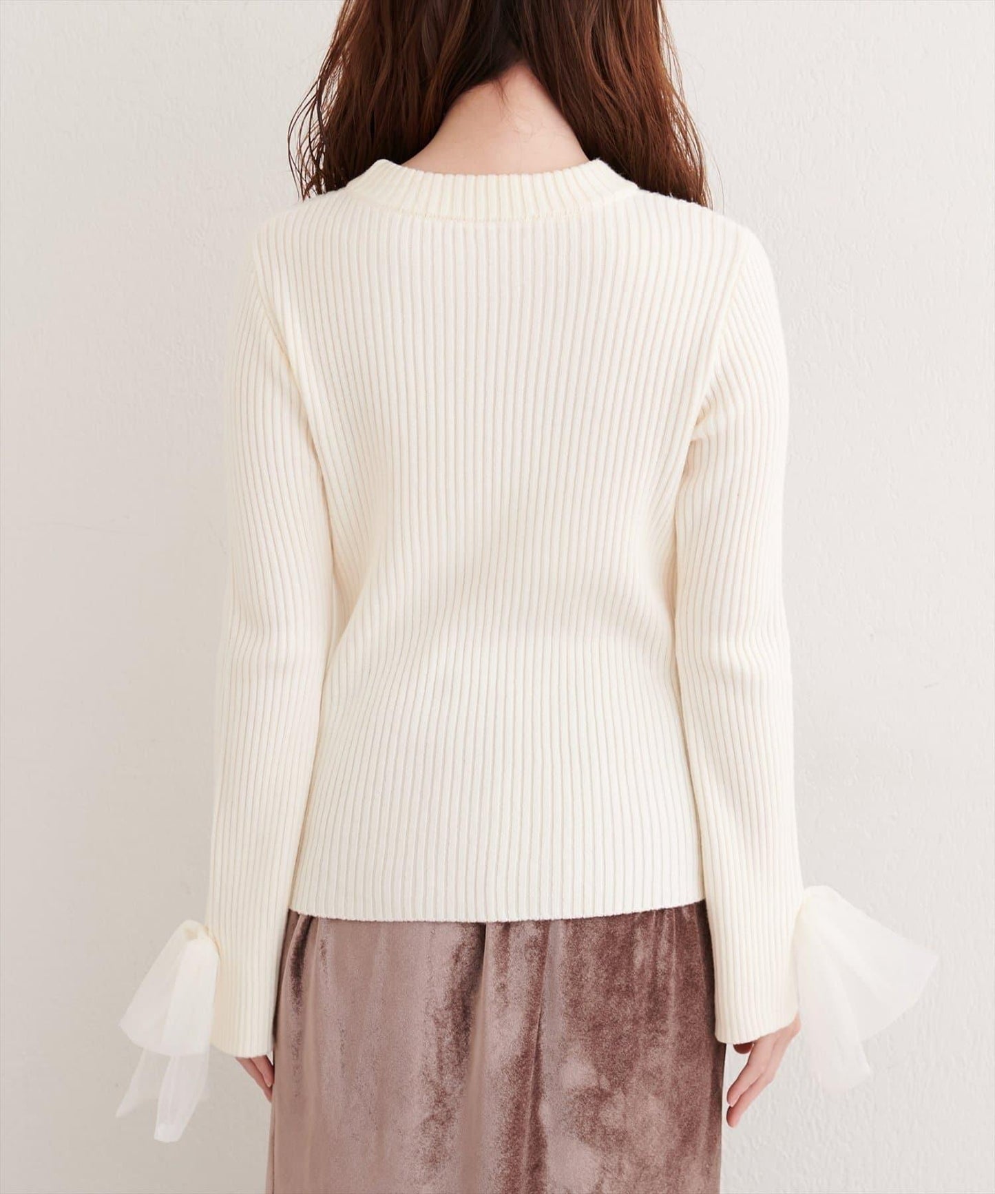 袖口網紗蝴蝶結針織衫