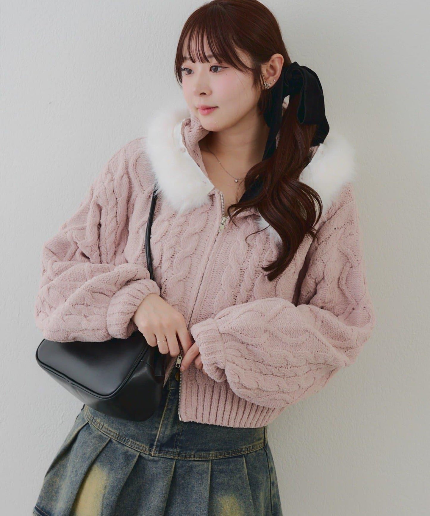 棉花糖觸感麻花絨連帽外套