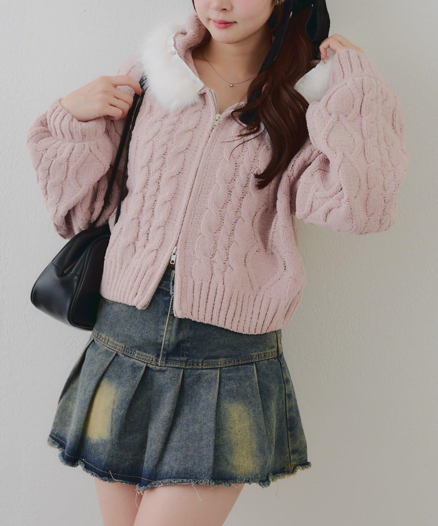 棉花糖觸感麻花絨連帽外套