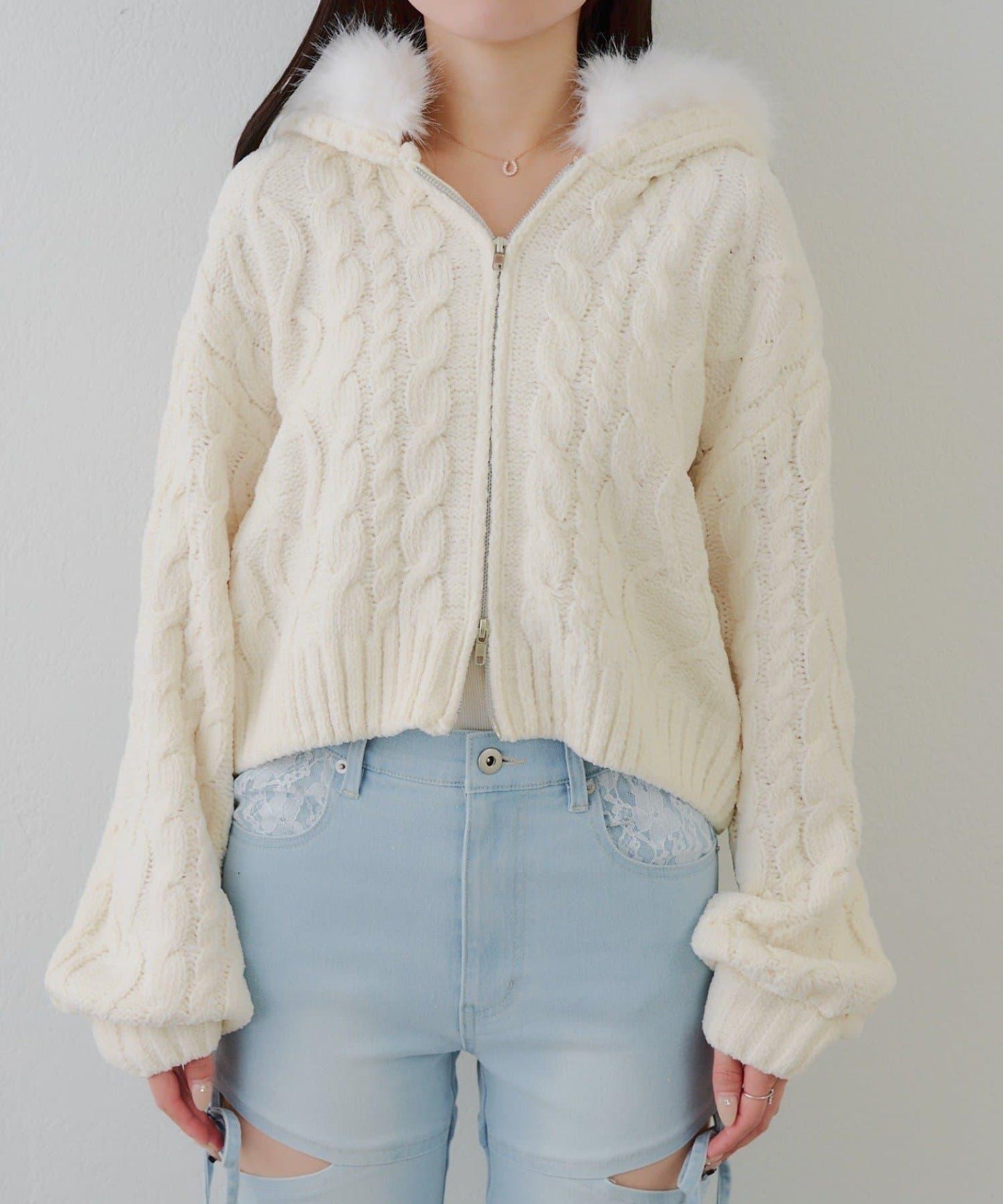 棉花糖觸感麻花絨連帽外套