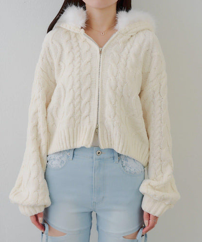 棉花糖觸感麻花絨連帽外套