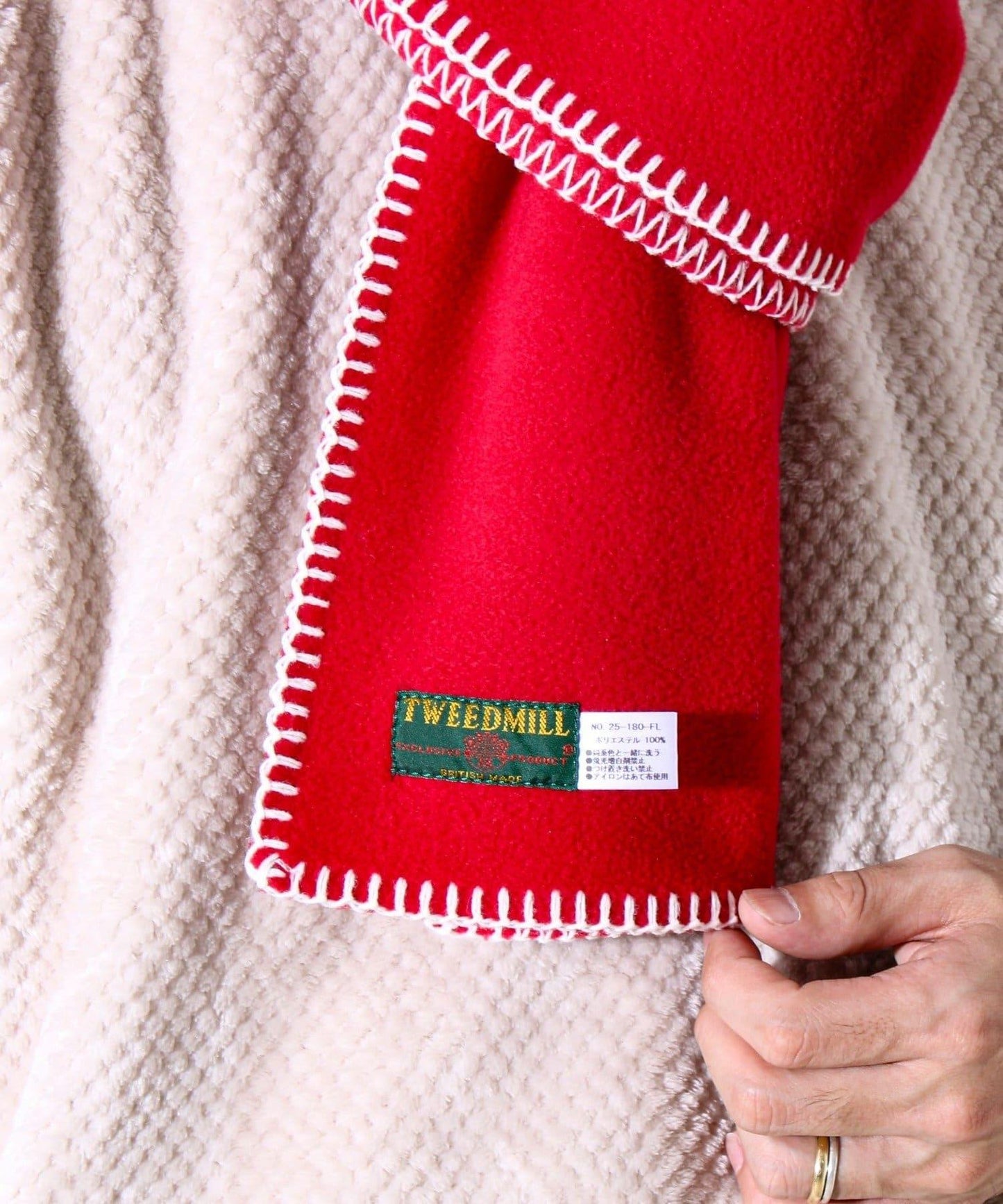 【GLOSTER聯名】【TWEEDMILL】毯縫拼接羊羔絨圍巾