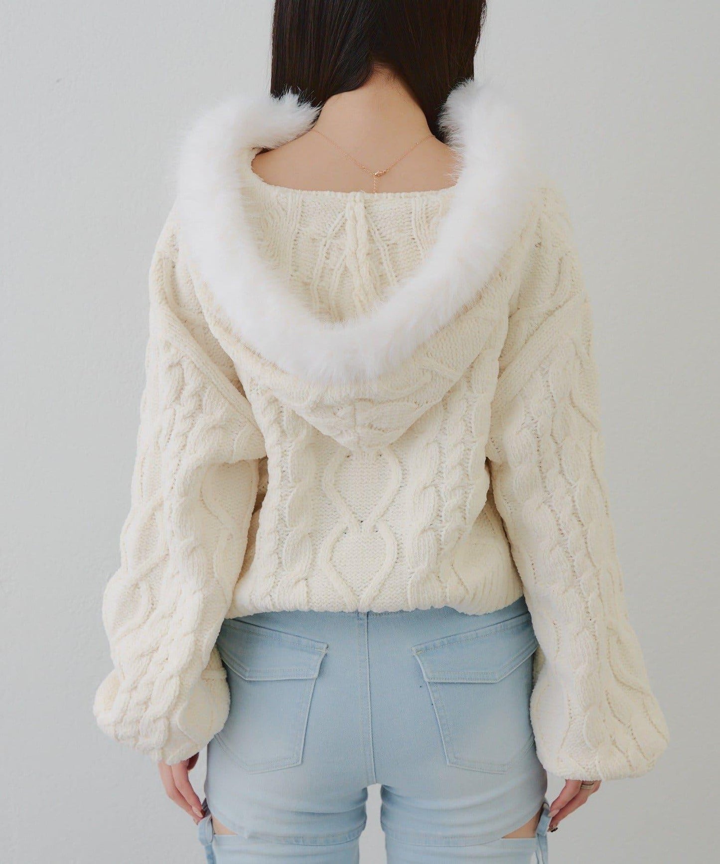 棉花糖觸感麻花絨連帽外套