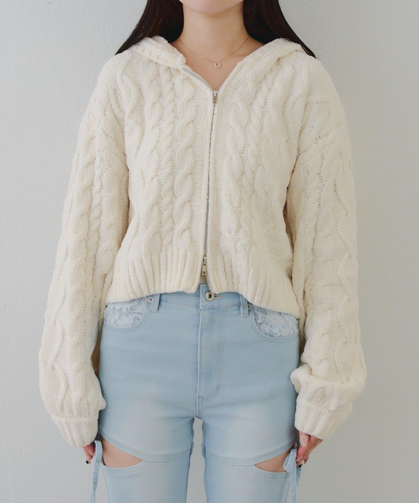 棉花糖觸感麻花絨連帽外套