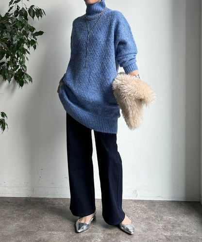 交叉編織高領長款針織衫