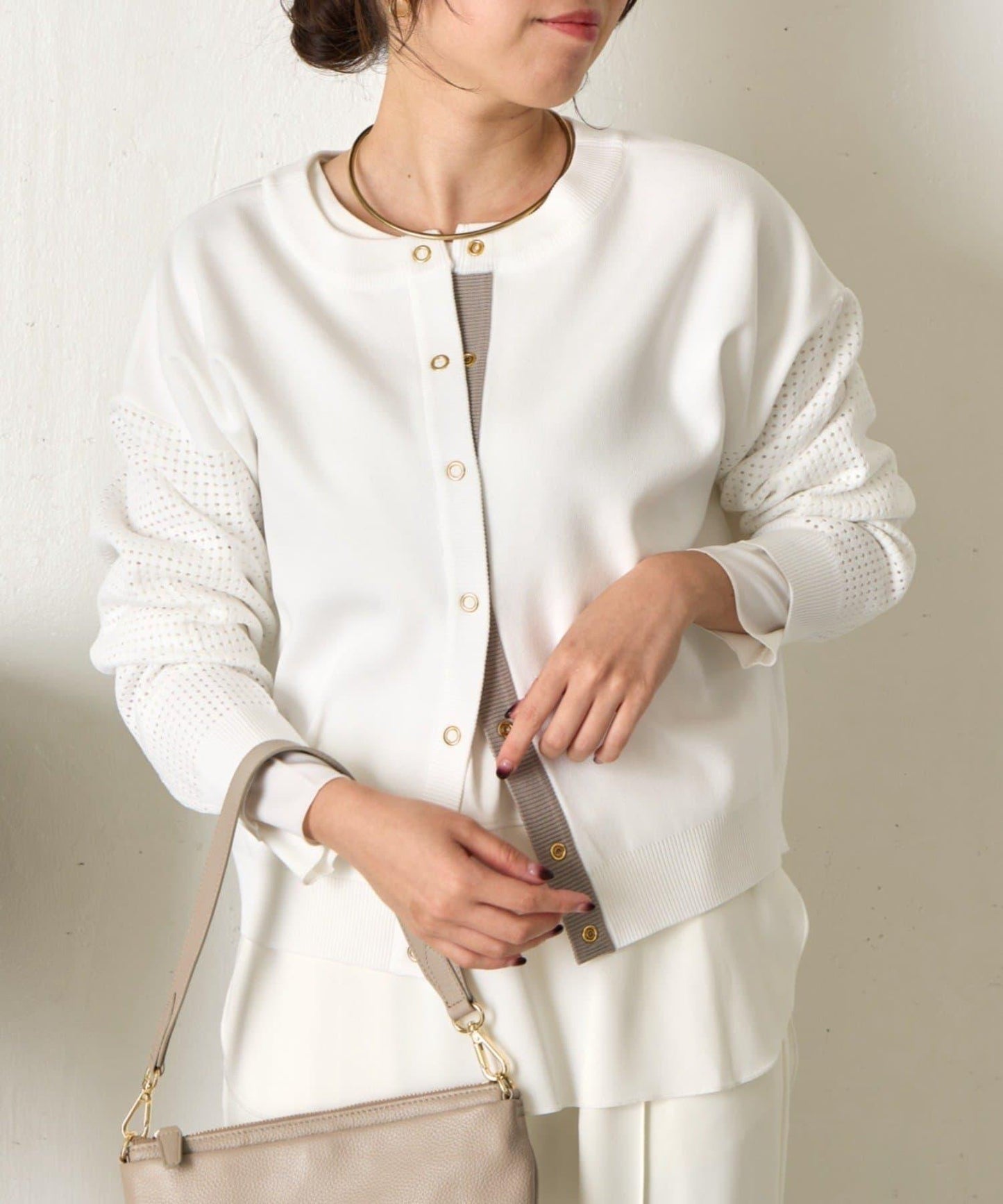 拼接袖網紗兩穿開衫