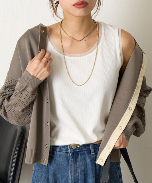 帶網紗拼接羅紋背心