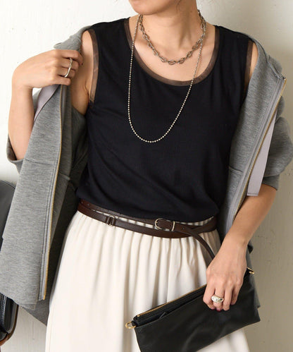 帶網紗拼接羅紋背心