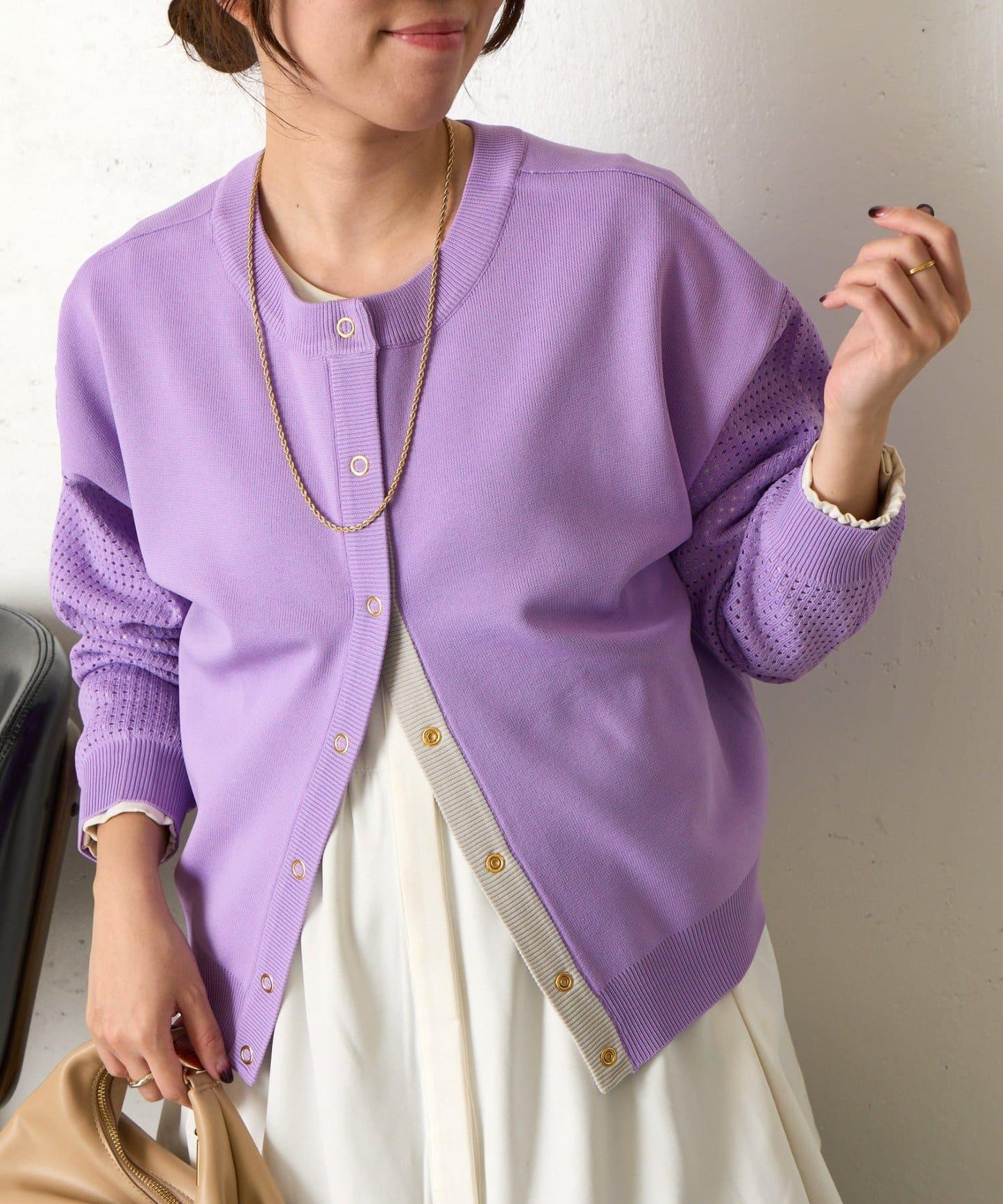 拼接袖網紗兩穿開衫