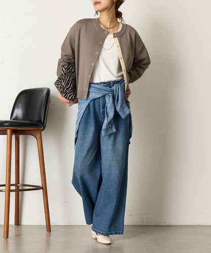 拼接袖網紗兩穿開衫