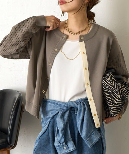 拼接袖網紗兩穿開衫