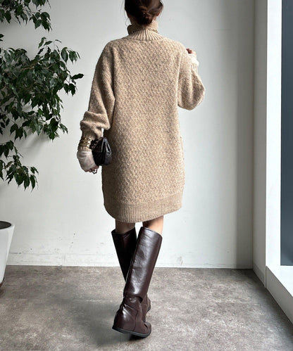 交叉編織高領長款針織衫