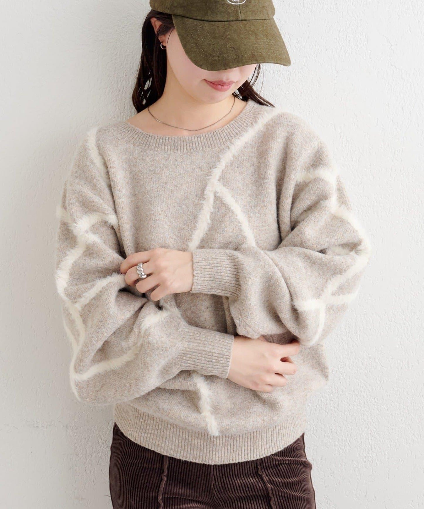 B 長毛線條針織套頭衫