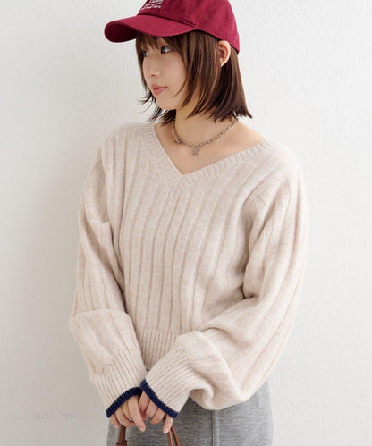 B 寬鬆羅紋針織套頭衫