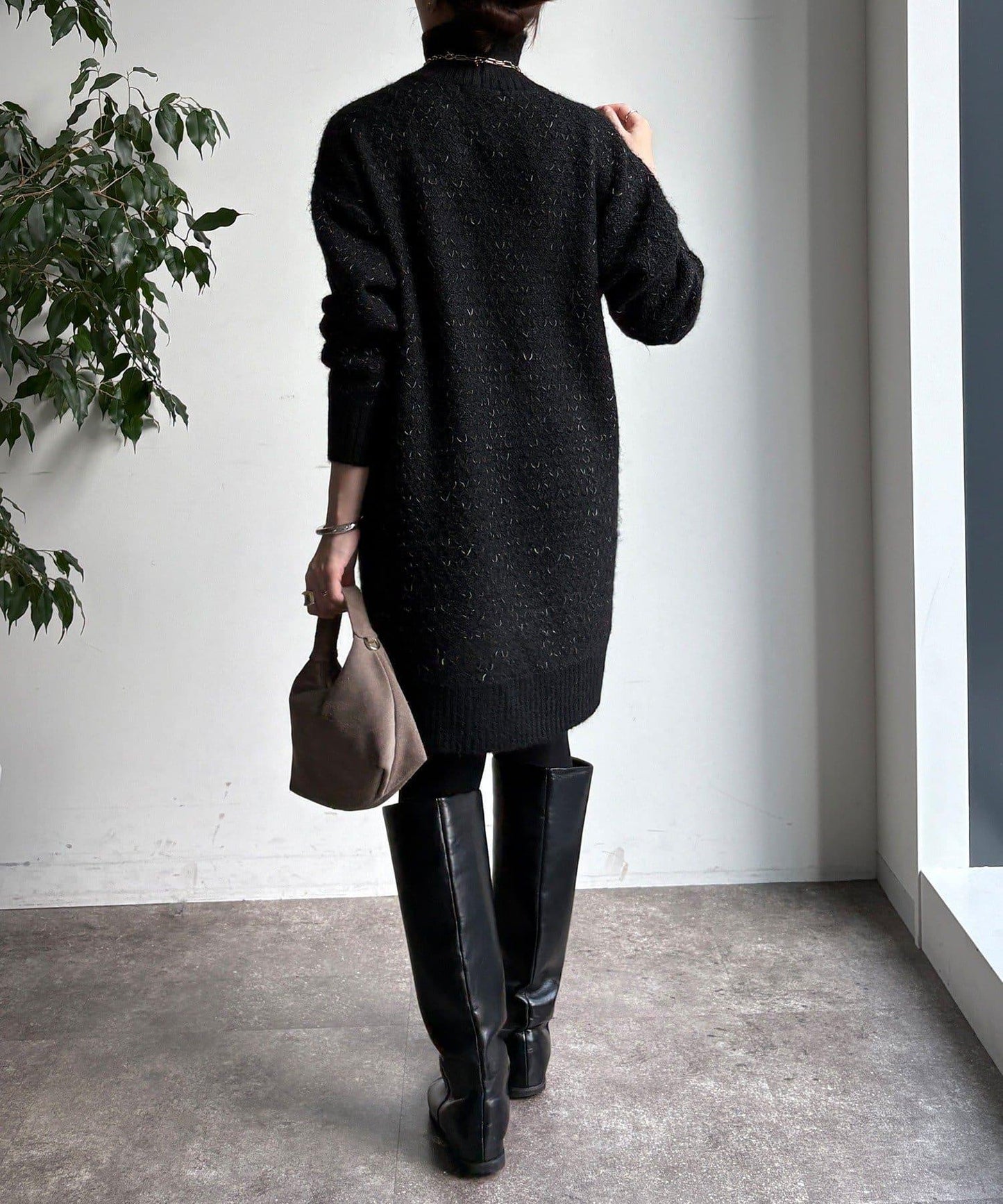 交叉編織高領長款針織衫