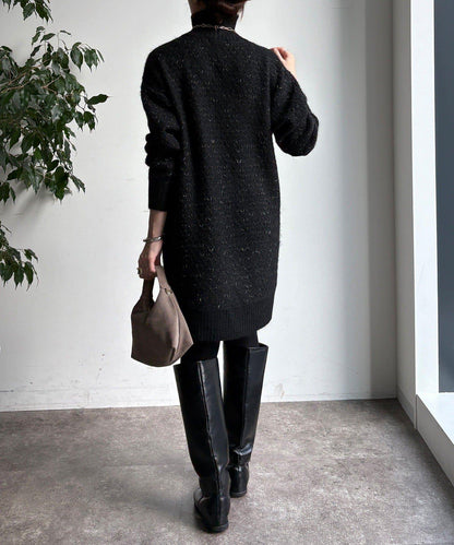 交叉編織高領長款針織衫