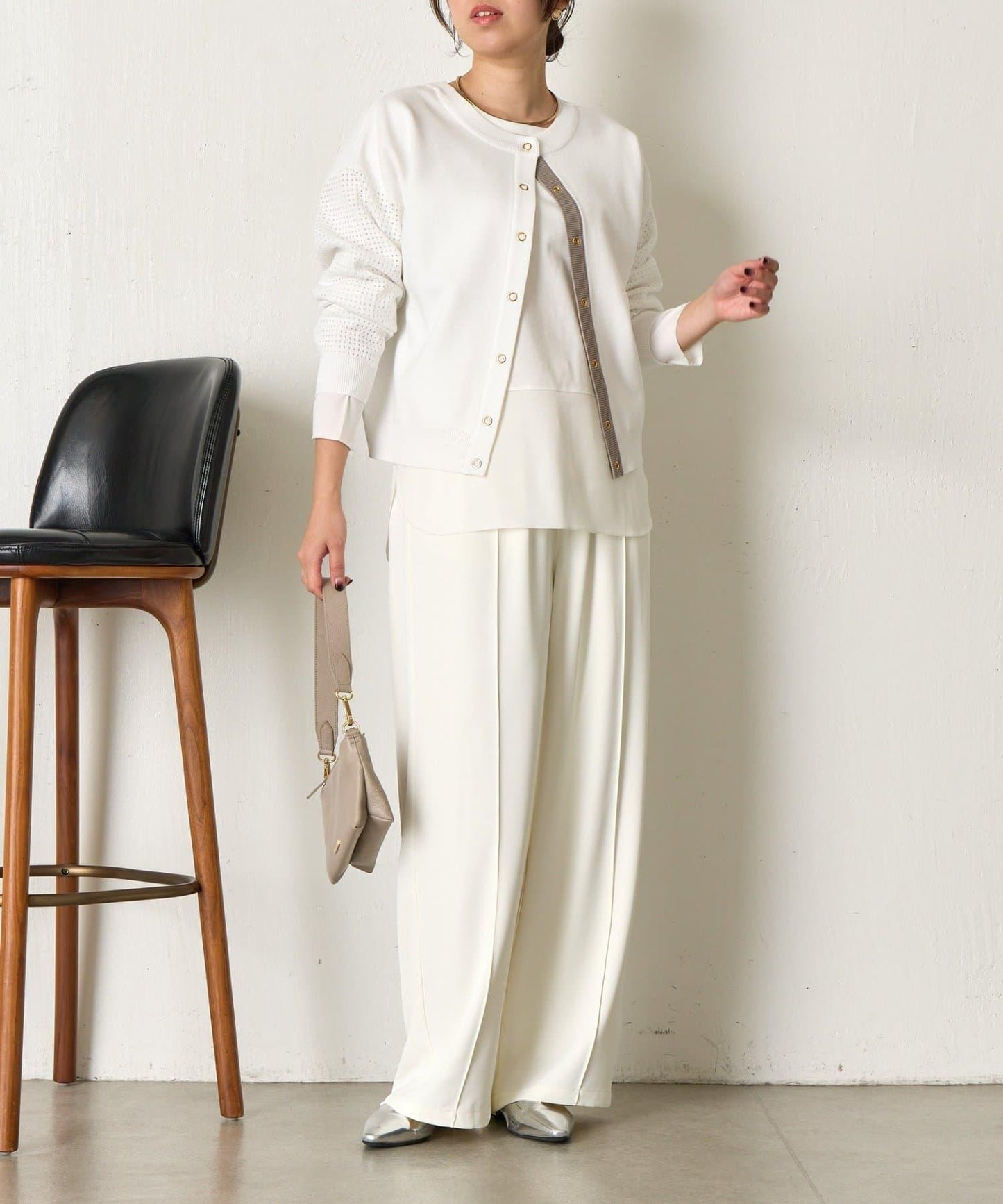 拼接袖網紗兩穿開衫