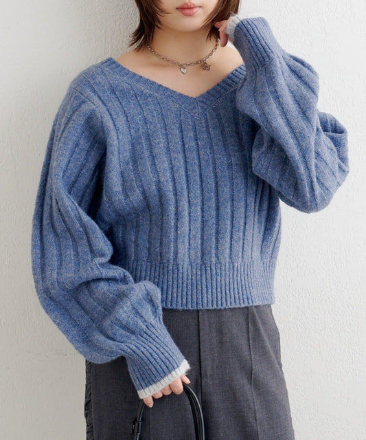 B 寬鬆羅紋針織套頭衫