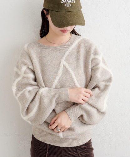 B 長毛線條針織套頭衫