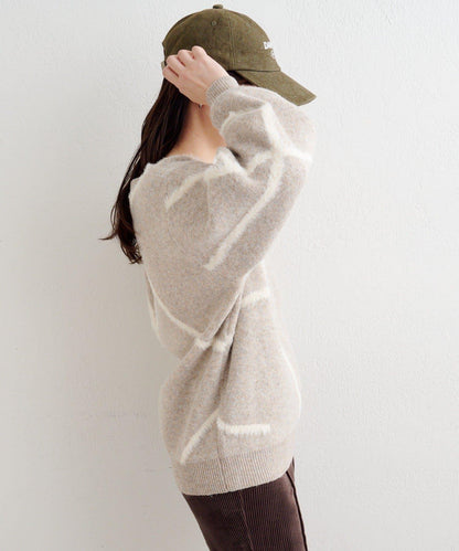 B 長毛線條針織套頭衫