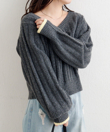 B 寬鬆羅紋針織套頭衫