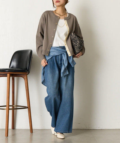 拼接袖網紗兩穿開衫