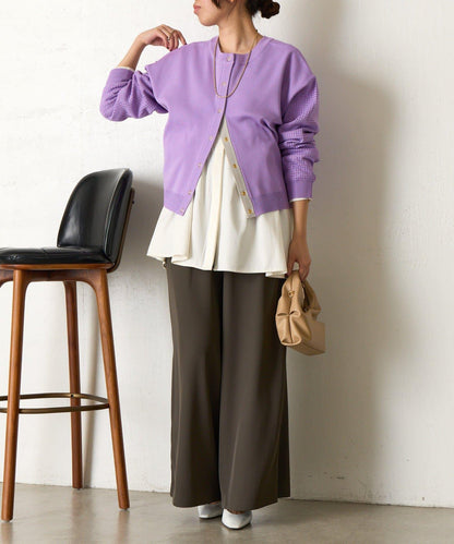 拼接袖網紗兩穿開衫