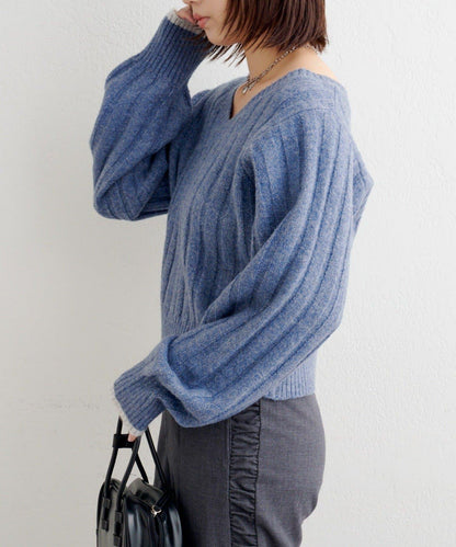 B 寬鬆羅紋針織套頭衫
