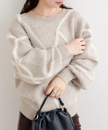 B 長毛線條針織套頭衫