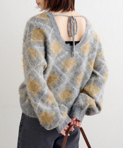 B 菱格針織套頭衫